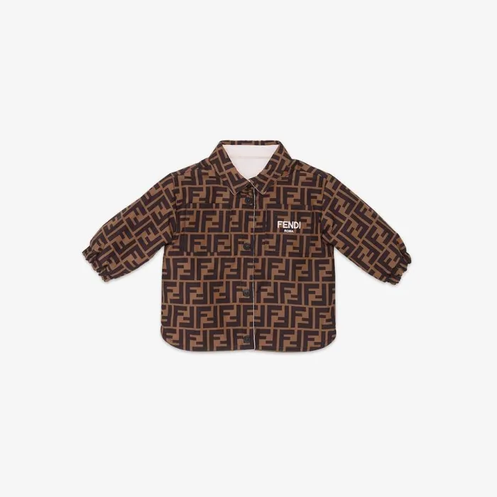 Kids Pink Fleece And Ff Nylon Reversible Shirt Jacket Pink Fendi Baby Boy