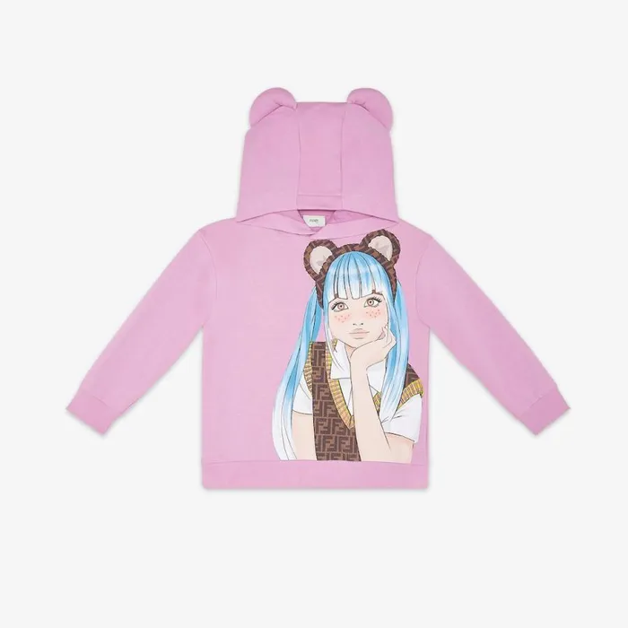 Kids Pink Jersey Sweatshirt With Multicolour Print Pink Fendi Ready To Wear