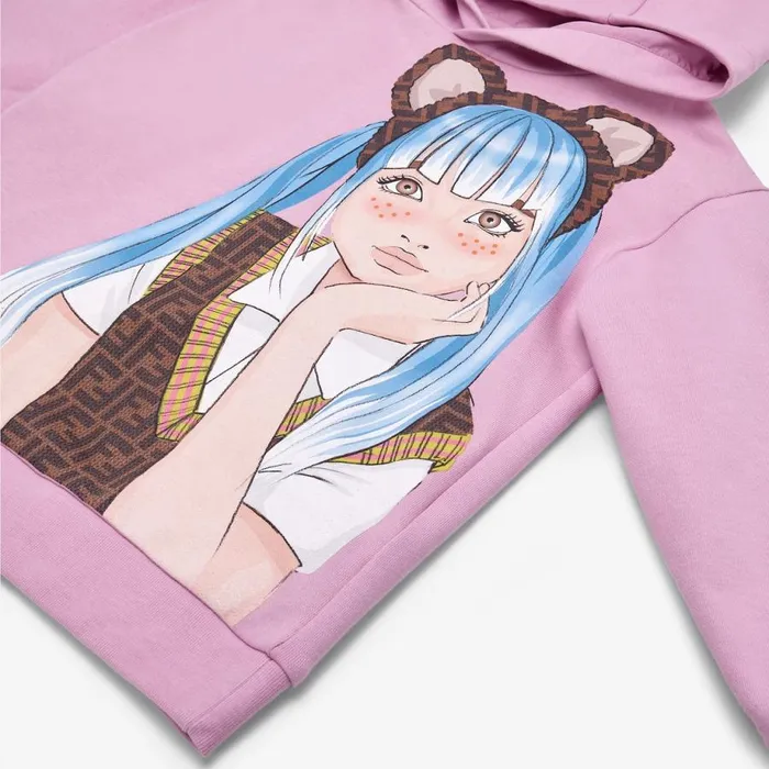 Kids Pink Jersey Sweatshirt With Multicolour Print Pink Fendi Ready To Wear