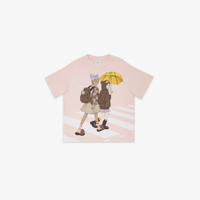 Kids Pink Jersey TShirt With Print Pink Fendi Ready To Wear
