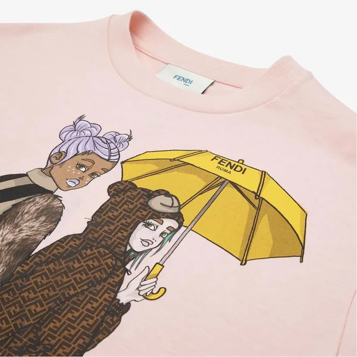 Kids Pink Jersey TShirt With Print Pink Fendi Ready To Wear