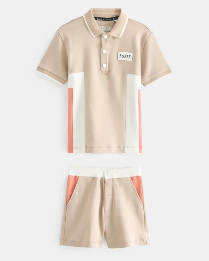 Kids SILVIU 8211 Colour Block Polo Shirt And Shorts Set Stone Ted Baker Tops Kids SILVIU 8211 Colour Block Polo Shirt And Shorts Set Stone Ted Baker Tops