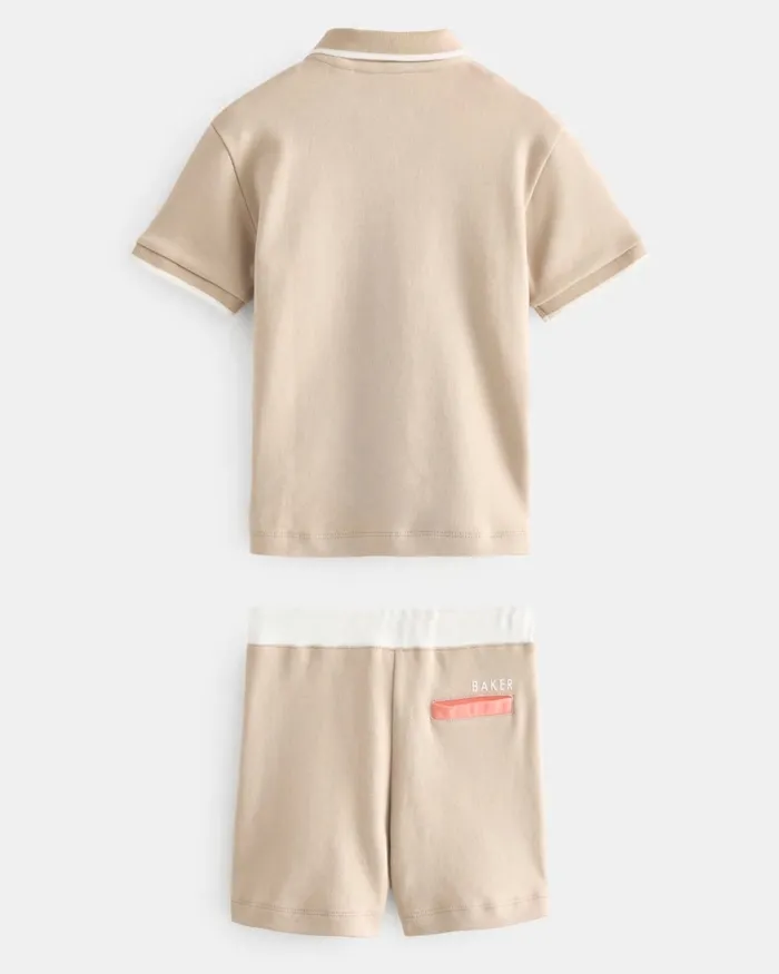 Kids SILVIU 8211 Colour Block Polo Shirt And Shorts Set Stone Ted Baker Tops Kids SILVIU 8211 Colour Block Polo Shirt And Shorts Set Stone Ted Baker Tops