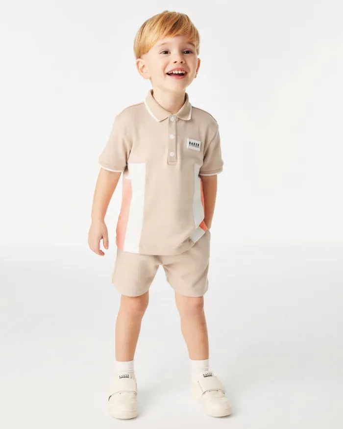 Kids SILVIU 8211 Colour Block Polo Shirt And Shorts Set Stone Ted Baker Tops Kids SILVIU 8211 Colour Block Polo Shirt And Shorts Set Stone Ted Baker Tops