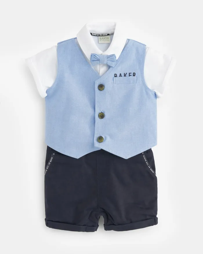 Kids VASILE 8211 Mockable Romper Suit With Bow Tie Blue Ted Baker Baby Kids VASILE 8211 Mockable Romper Suit With Bow Tie Blue Ted Baker Baby