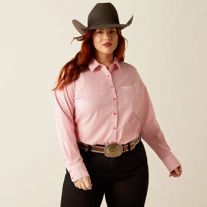 Kirby Stretch Shirt Camellia Rose Stripe Women Ariat TShirts and Tops Kirby Stretch Shirt Camellia Rose Stripe Women Ariat TShirts and Tops