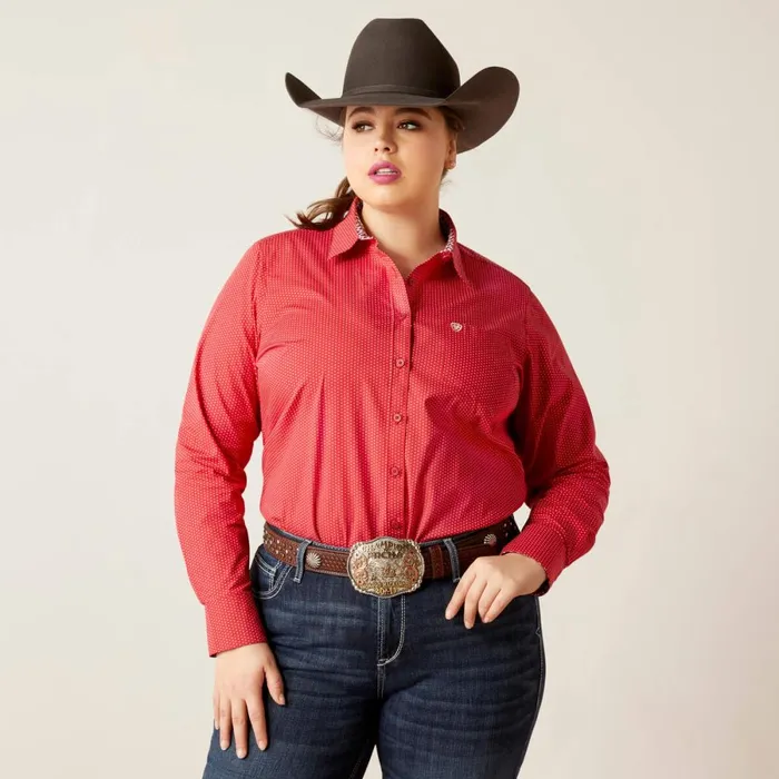 Kirby Stretch Shirt Cardinal Dot Women Ariat TShirts and Tops