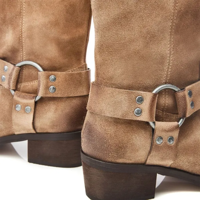 Knee High Boots Women Moda In Pelle Demeter Taupe Suede