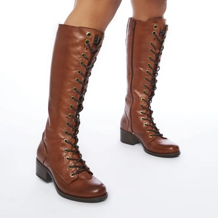 Knee High Boots Women Moda In Pelle Hailey Tan Leather