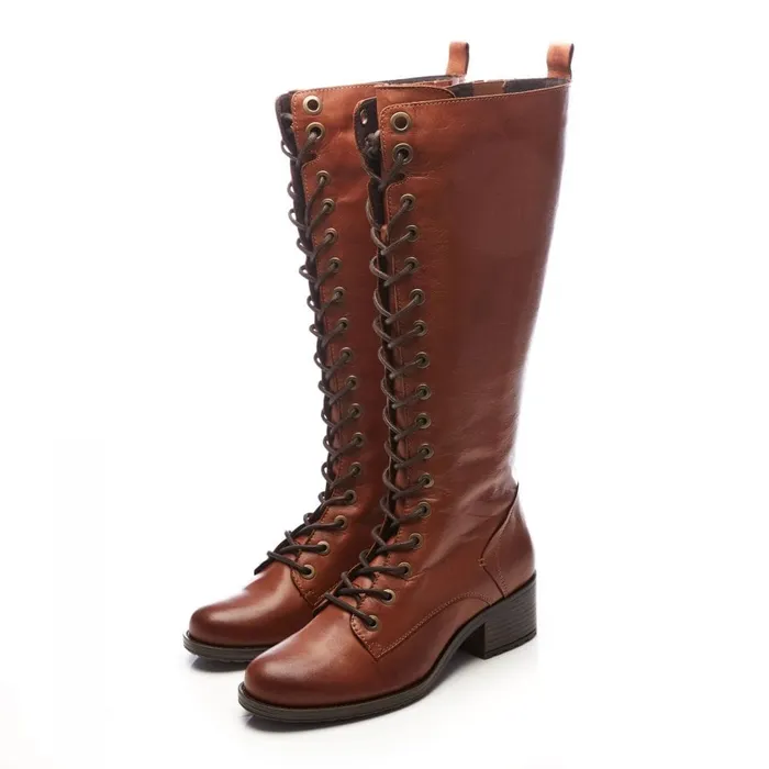 Knee High Boots Women Moda In Pelle Hailey Tan Leather