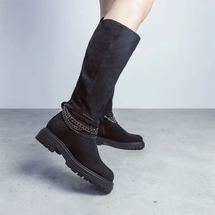 Knee High Boots Women Moda In Pelle Litzy Black Alcantara