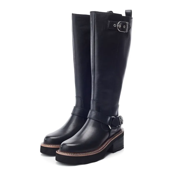 Knee High Boots Women Moda In Pelle Ludres Black Leather