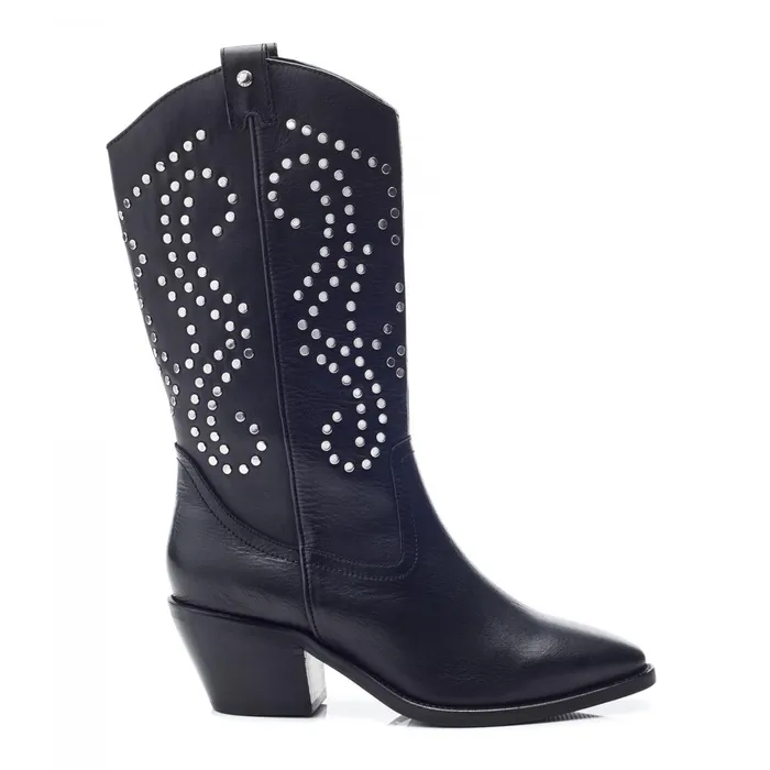 Knee High Boots Women Moda In Pelle Serres Black Leather