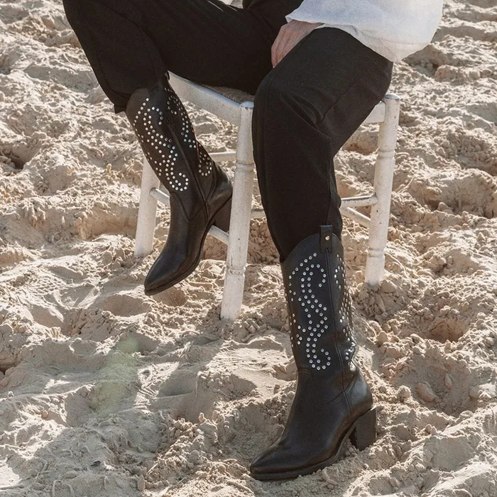 Knee High Boots Women Moda In Pelle Serres Black Leather