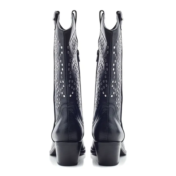 Knee High Boots Women Moda In Pelle Serres Black Leather