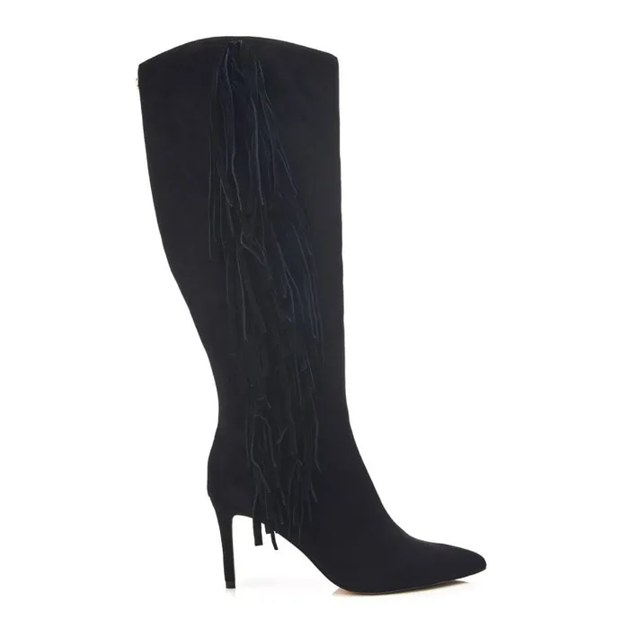 Knee High Boots Women Moda In Pelle Toulon Black Alcantara