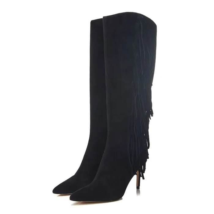 Knee High Boots Women Moda In Pelle Toulon Black Alcantara