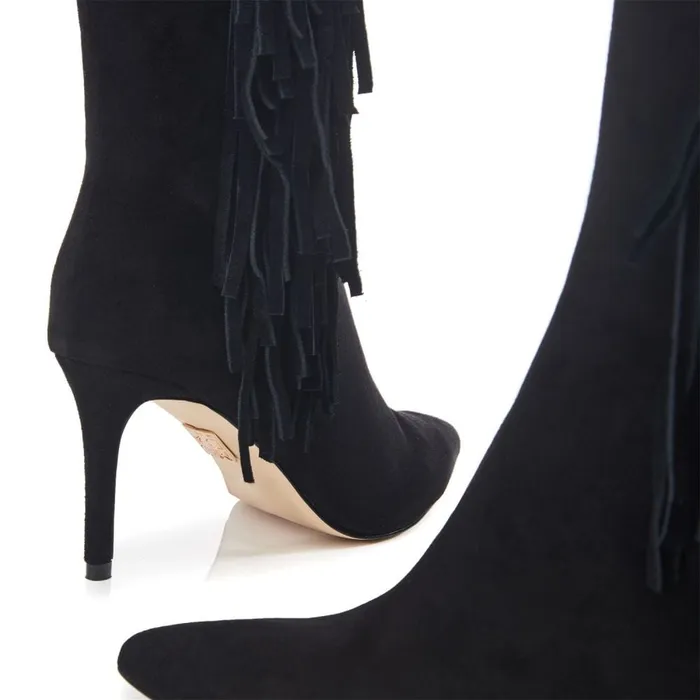 Knee High Boots Women Moda In Pelle Toulon Black Alcantara