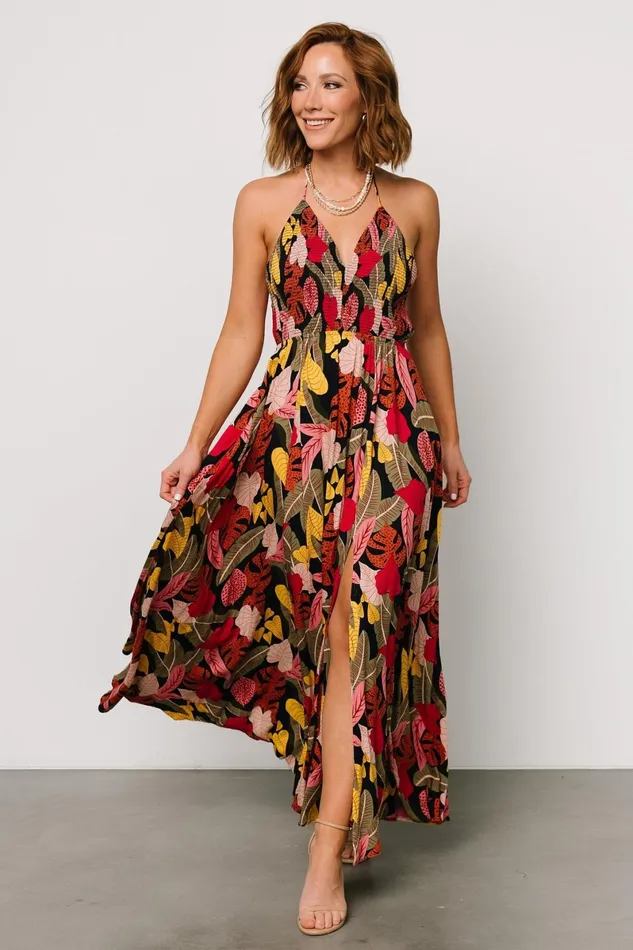 Kota Halter Maxi Dress Navy Multi Print Women Baltic Born Bump Friendly