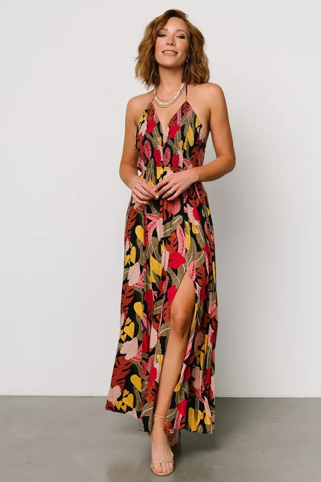 Kota Halter Maxi Dress Navy Multi Print Women Baltic Born Bump Friendly Kota Halter Maxi Dress Navy Multi Print Women Baltic Born Bump Friendly