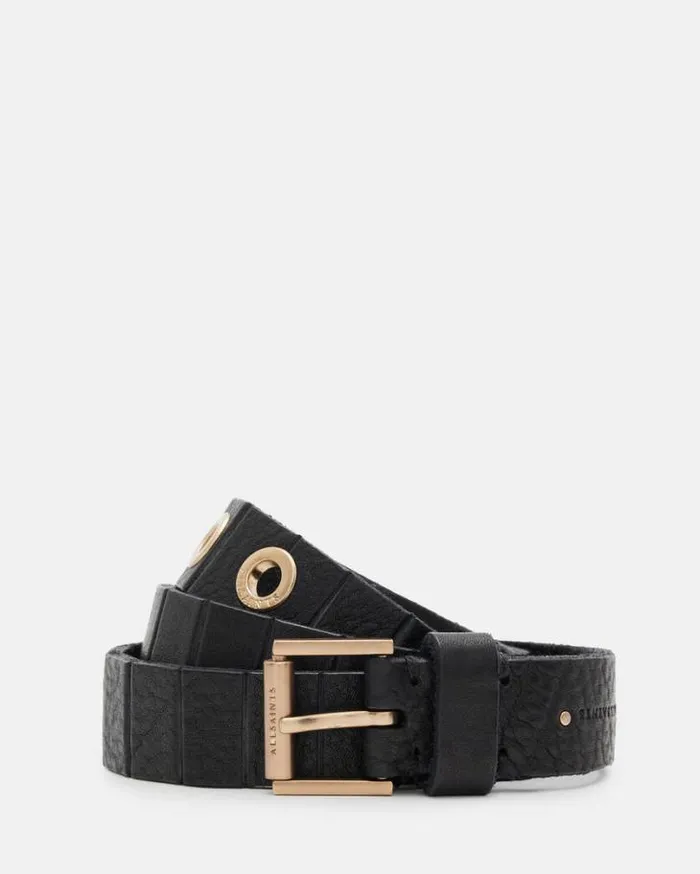 Kylin Leather Skinny Belt Blackwarm Brass Women AllSaints Leather Belts