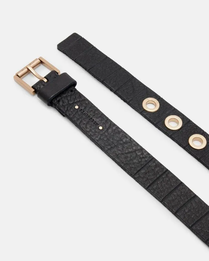 Kylin Leather Skinny Belt Blackwarm Brass Women AllSaints Leather Belts