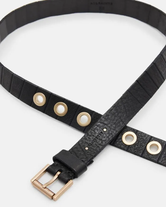 Kylin Leather Skinny Belt Blackwarm Brass Women AllSaints Leather Belts