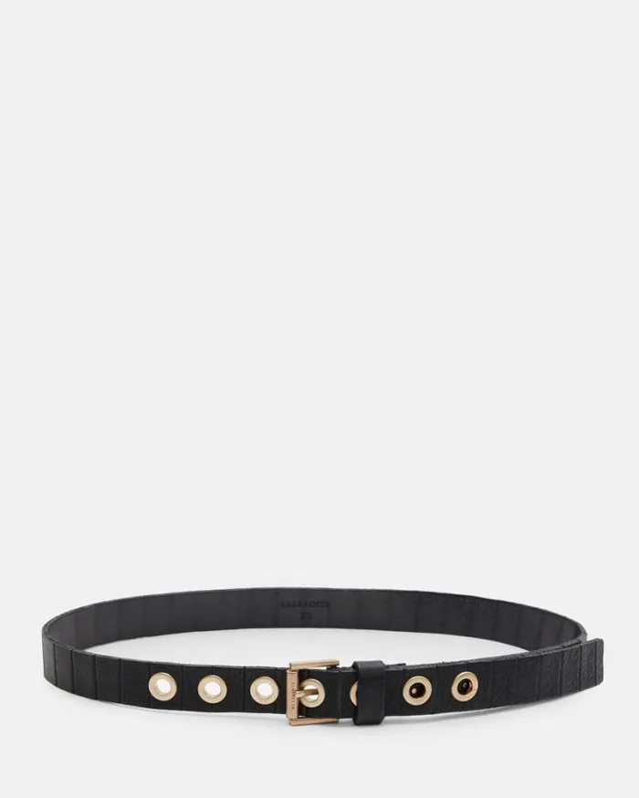 Kylin Leather Skinny Belt Blackwarm Brass Women AllSaints Leather Belts