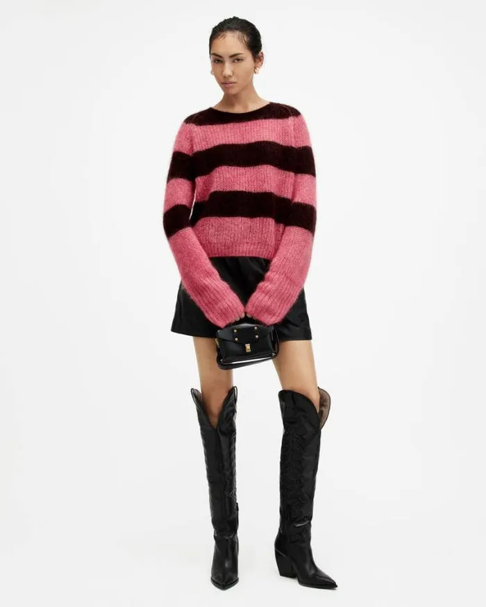 Lana Brushed Striped Sweater Poppy Pinkred Women AllSaints Sweaters
