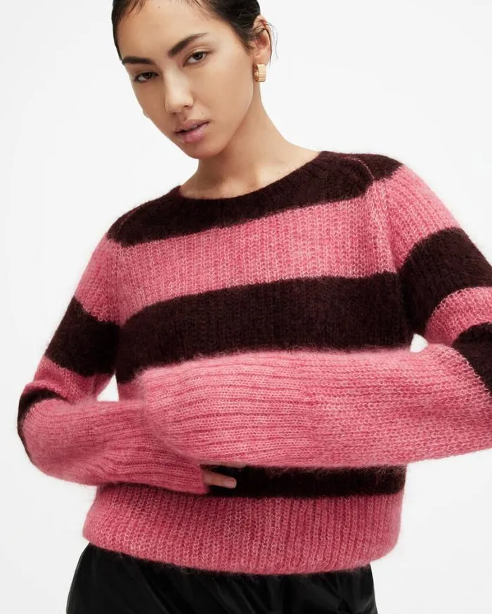 Lana Brushed Striped Sweater Poppy Pinkred Women AllSaints Sweaters