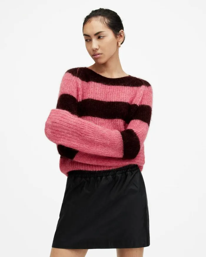 Lana Brushed Striped Sweater Poppy Pinkred Women AllSaints Sweaters