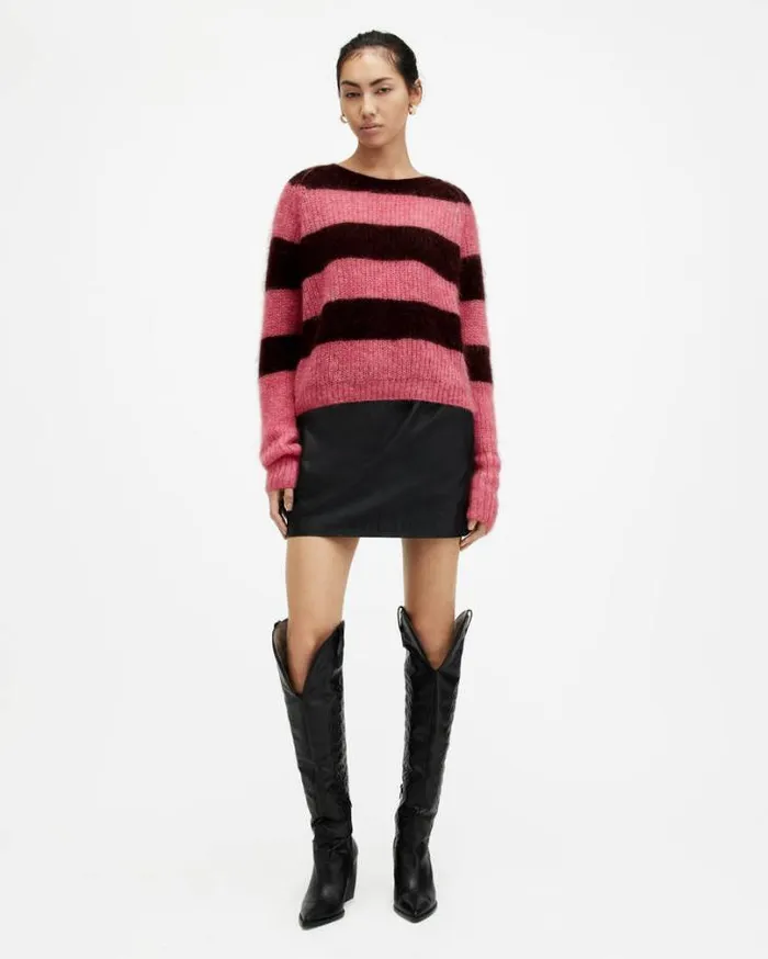 Lana Brushed Striped Sweater Poppy Pinkred Women AllSaints Sweaters