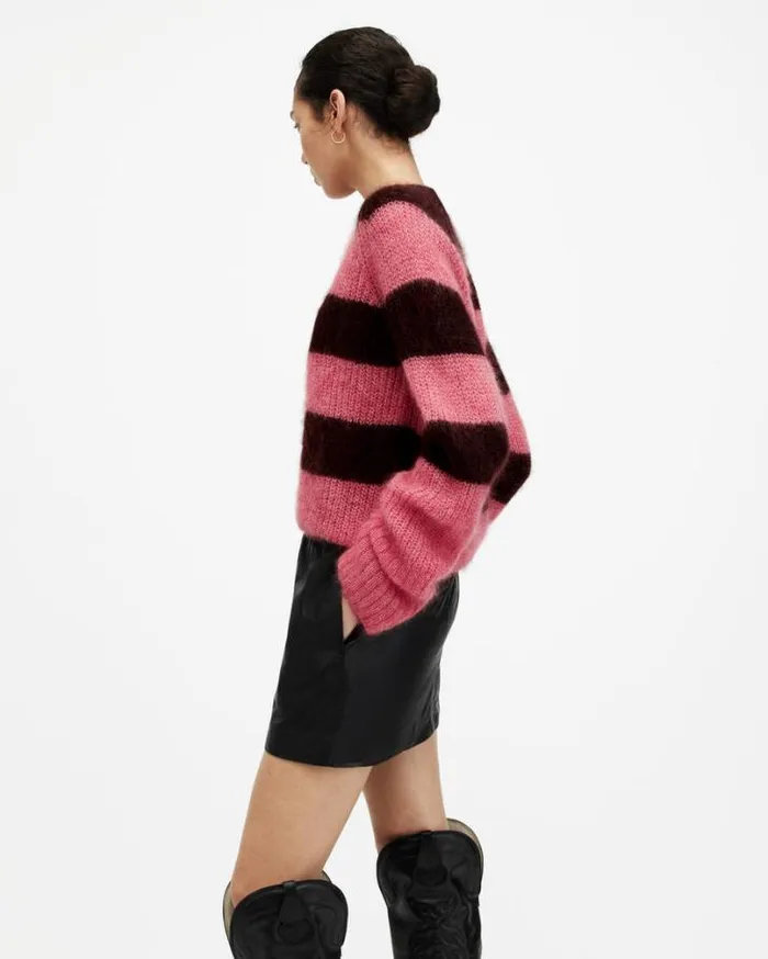 Lana Brushed Striped Sweater Poppy Pinkred Women AllSaints Sweaters