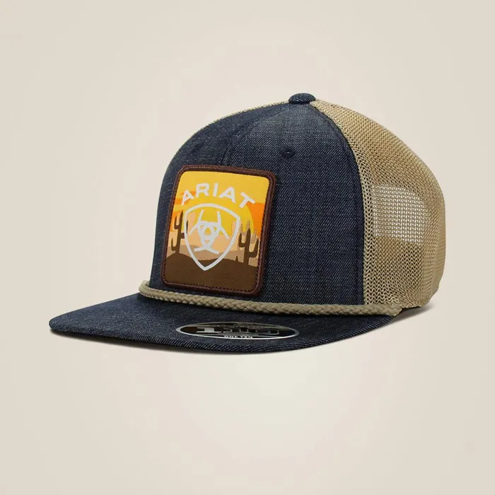 Large Logo Patch Desert Cap Denim Men Ariat Hats and Caps