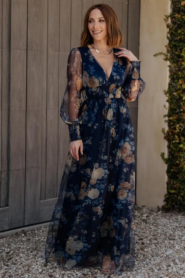 Layla Tulle Maxi Dress Blue Golden Floral Women Baltic Born Tulle Styles