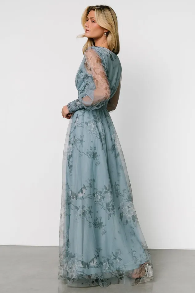 Layla Tulle Maxi Dress Dusty Blue Floral Women Baltic Born Tulle Styles