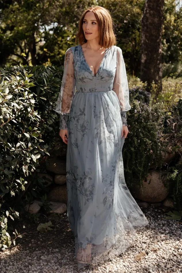 Layla Tulle Maxi Dress Dusty Blue Floral Women Baltic Born Tulle Styles