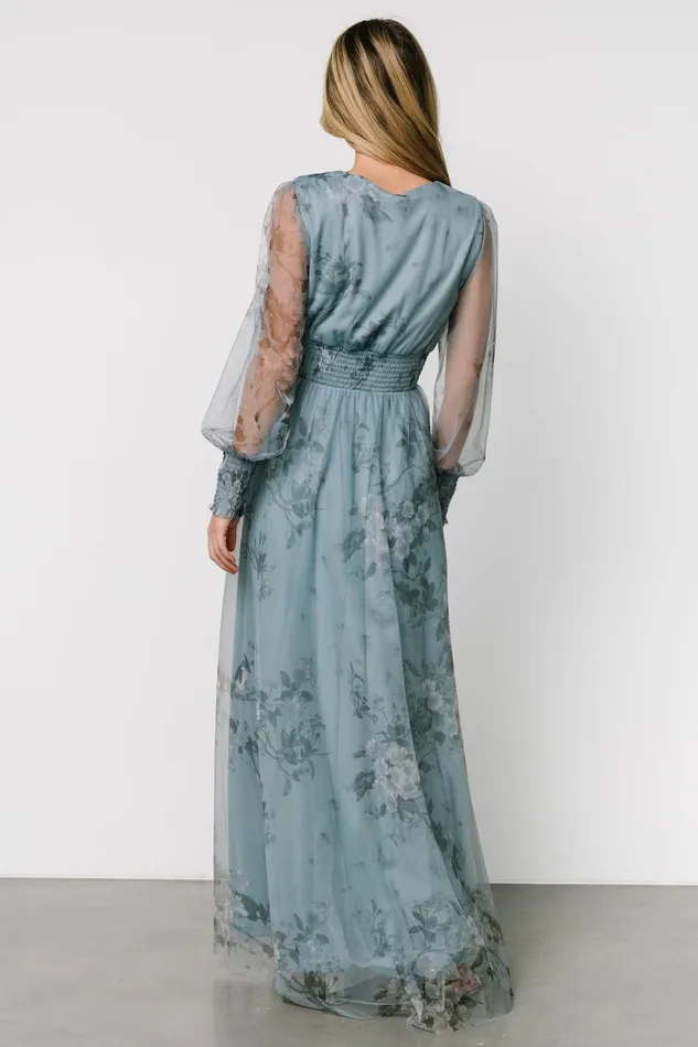 Layla Tulle Maxi Dress Dusty Blue Floral Women Baltic Born Tulle Styles