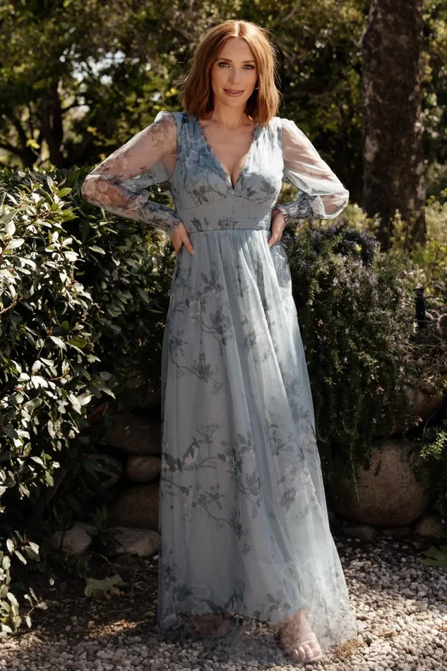 Layla Tulle Maxi Dress Dusty Blue Floral Women Baltic Born Tulle Styles