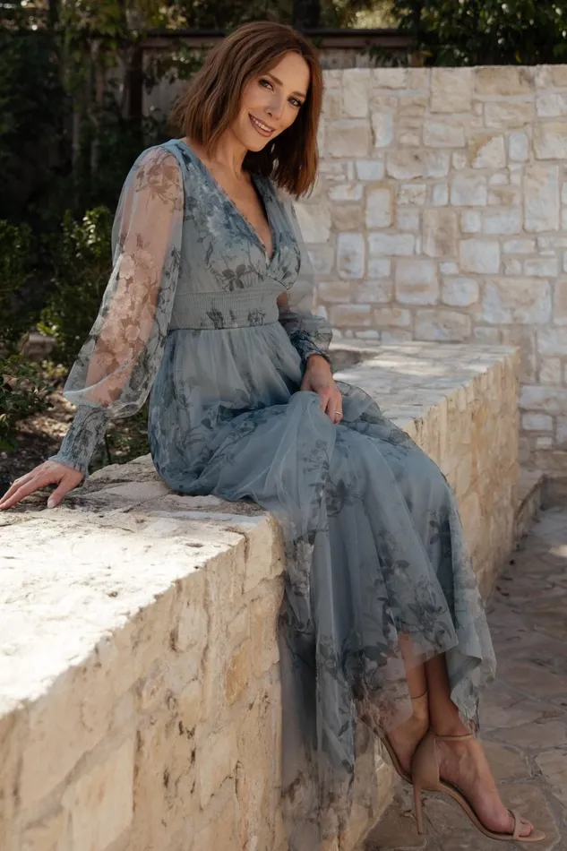 Layla Tulle Maxi Dress Dusty Blue Floral Women Baltic Born Tulle Styles