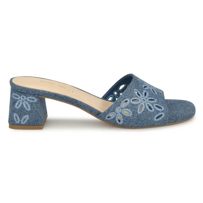 Lidey Eyelet Slide Sandals Denim Women Nine West Low Heel