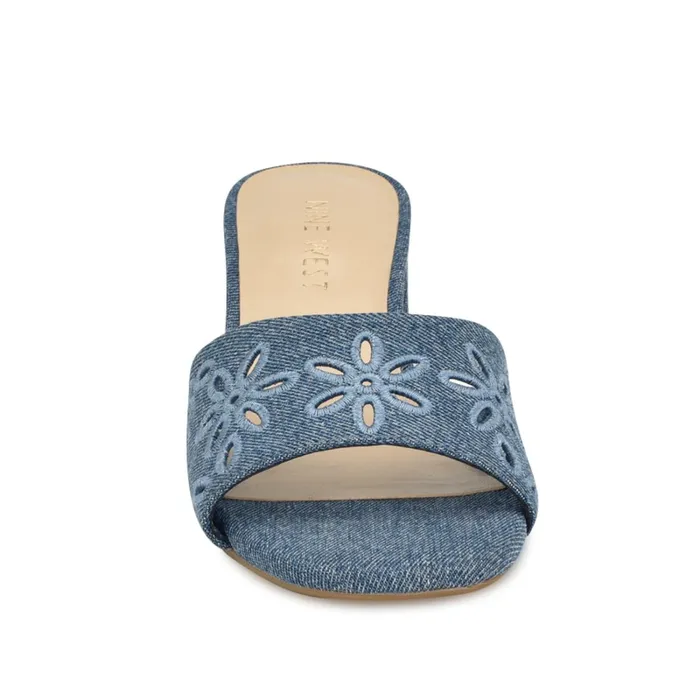 Lidey Eyelet Slide Sandals Denim Women Nine West Low Heel Lidey Eyelet Slide Sandals Denim Women Nine West Low Heel
