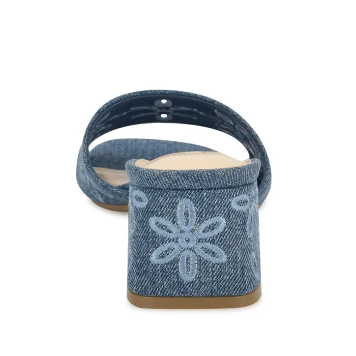 Lidey Eyelet Slide Sandals Denim Women Nine West Low Heel Lidey Eyelet Slide Sandals Denim Women Nine West Low Heel