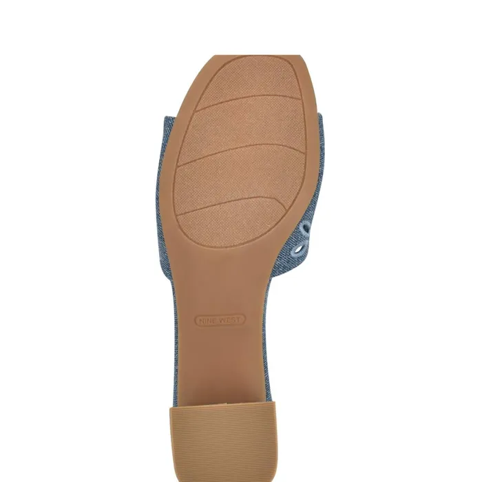 Lidey Eyelet Slide Sandals Denim Women Nine West Low Heel Lidey Eyelet Slide Sandals Denim Women Nine West Low Heel