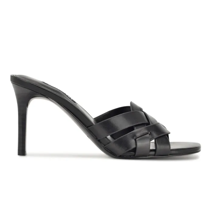 Linette Heeled Slide Sandals Black Women Nine West Mid Heels