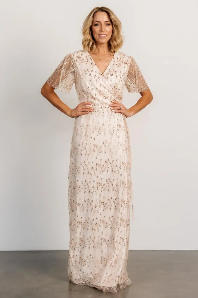 Liza Sequin Wrap Maxi Dress Rose Gold Women Baltic Born Tulle Styles