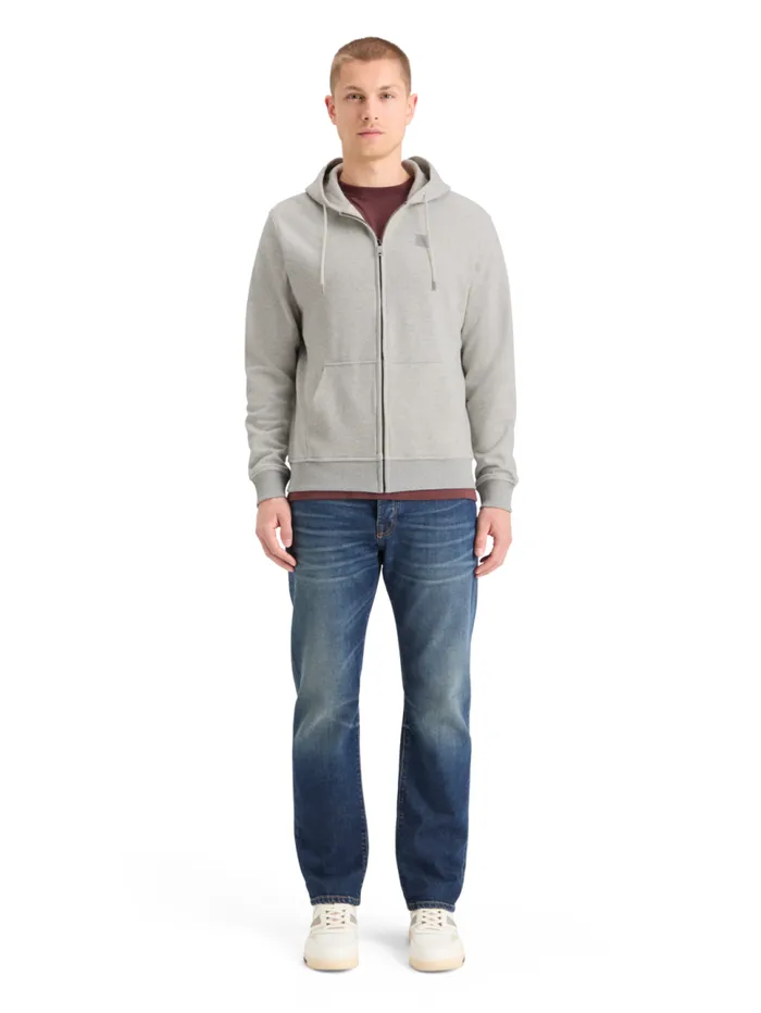 Logo Badge Zipthrough Hoodie Grey Melange Men Scotch and Soda Sweatshirts and Hoodies