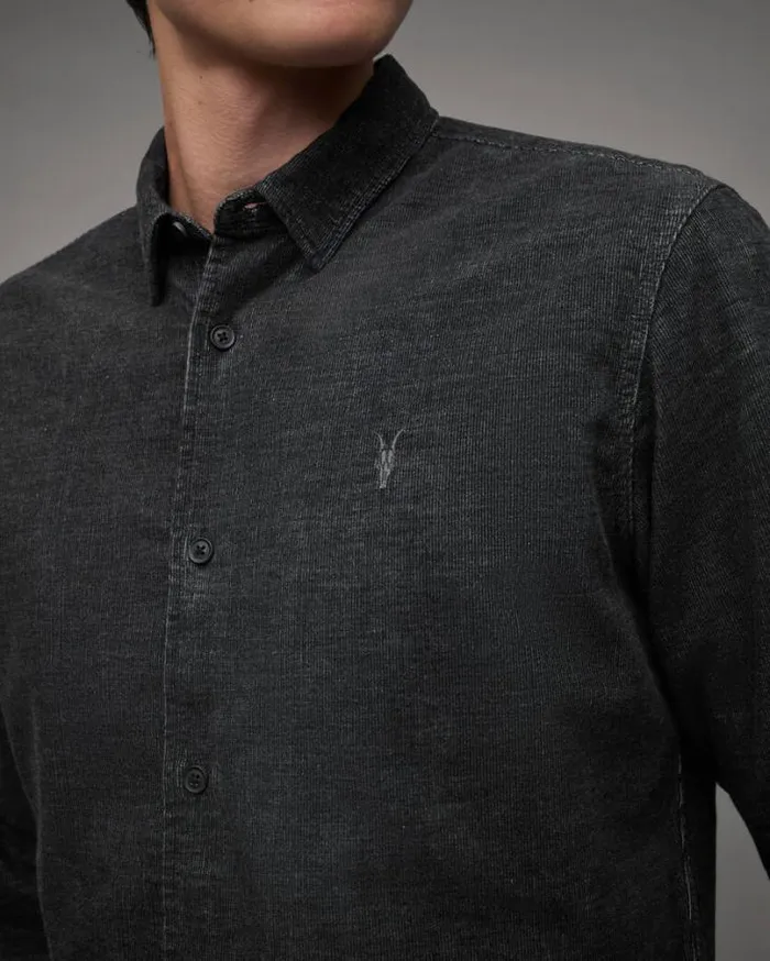 Lorella Corduroy Ramskull Slim Fit Shirt Jet Black Men AllSaints Shirts