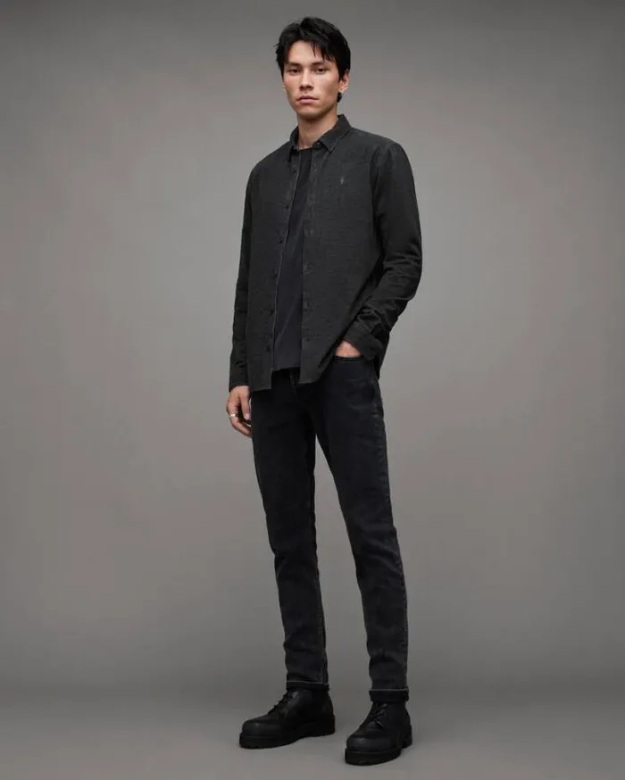 Lorella Corduroy Ramskull Slim Fit Shirt Jet Black Men AllSaints Shirts