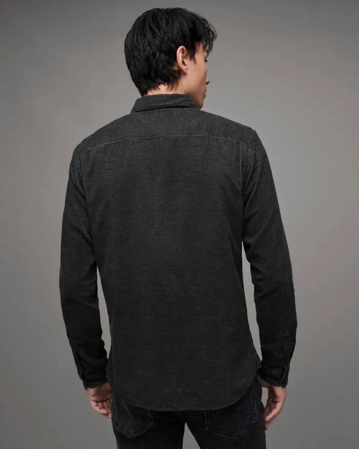 Lorella Corduroy Ramskull Slim Fit Shirt Jet Black Men AllSaints Shirts
